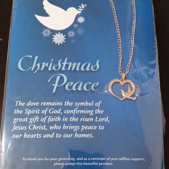 Christmas Peace Heart Dove Pendant Necklace Spirit of God Gold Tone 20" - Picture 7 of 7